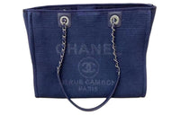 CHANEL Cotton With Canvas And Leather Tote Bag Shopping Bag Shoulder Bag Handbag Women's Blue