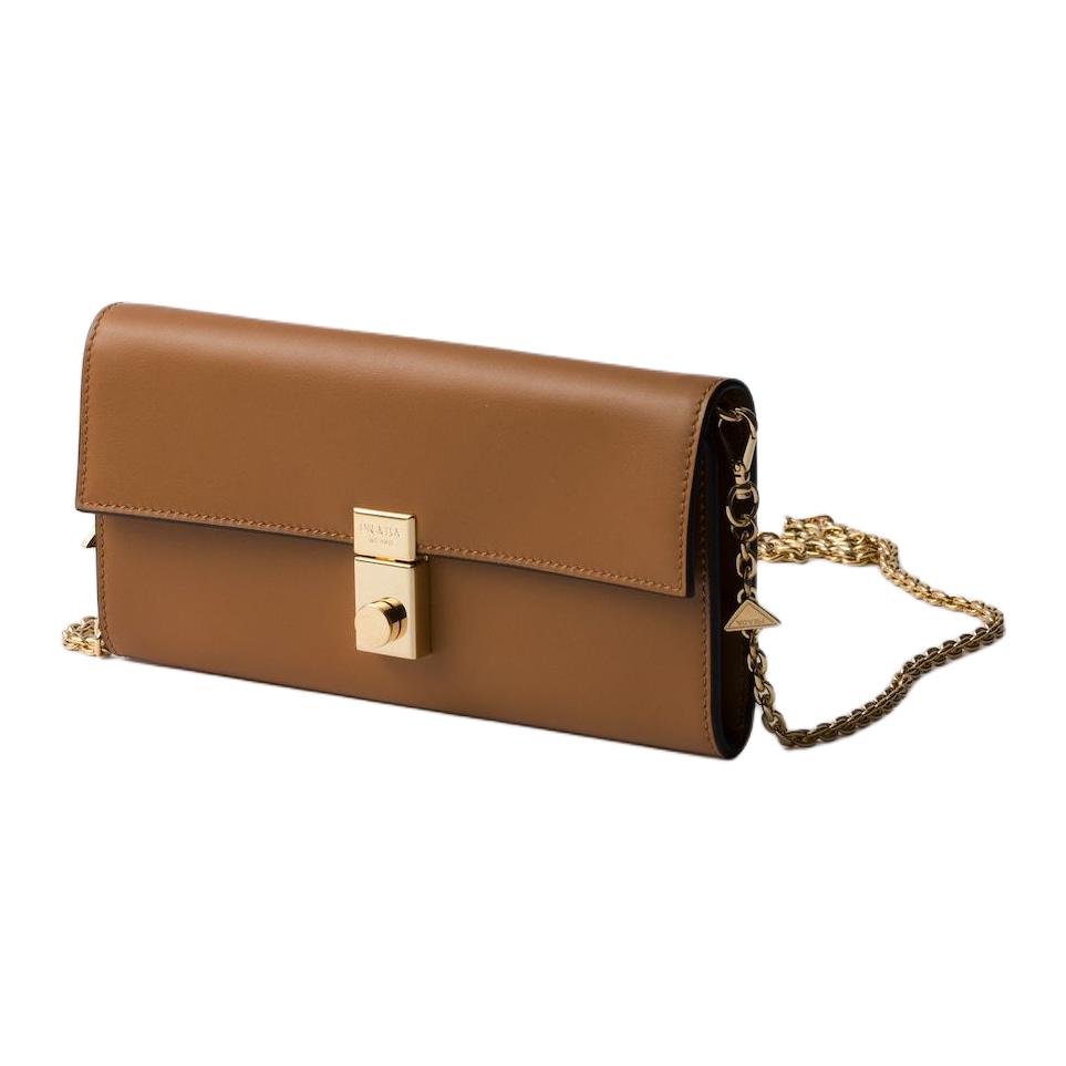 PRADA Calfskin Shoulder Bag Women's Brown Sugar Brown