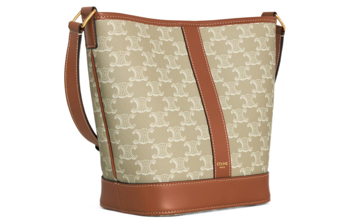 CELINE Canvas With Leather Bucket Bag, Shoulder Bag, Crossbody Bag Trumpets Women's Beige Brown