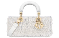DIOR Lady D-JOY Glass Beads With Fringe Embroidery Shoulder Bag Crossbody Bag Handbag Small Size Women's White