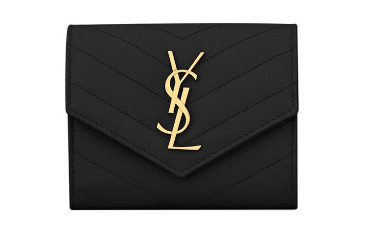 SAINT LAURENT CASSANDRE Genuine Leather Wallet Women's Black