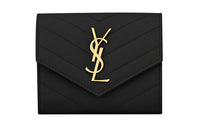 SAINT LAURENT CASSANDRE Genuine Leather Wallet Women's Black