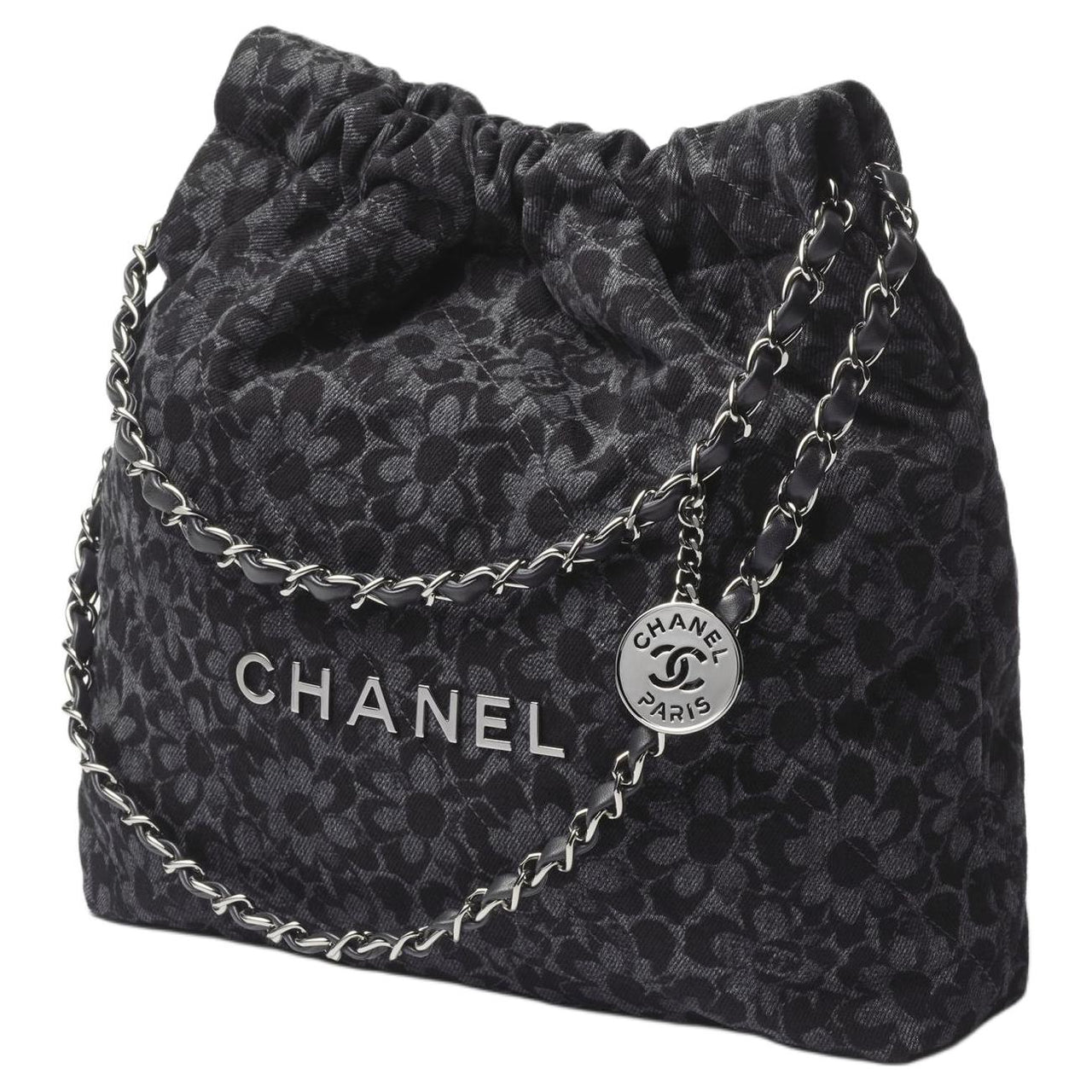 CHANEL 22Bag Denim Handbag Shoulder Bag Small Size Women's Black