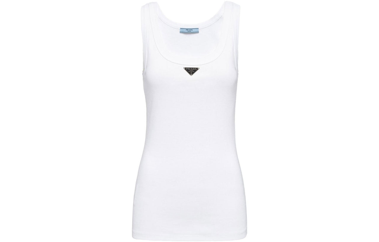 PRADA Ribbed Knit Jersey Tank White