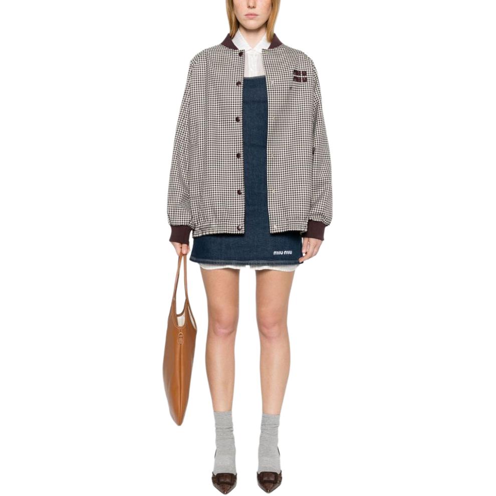 MIU MIU Logo Appliqué Button Up Bomber Jacket