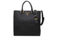 PRADA Cow Leather Tote Bag Shopping Bag Shoulder Bag Crossbody Bag Handbag Women's Black