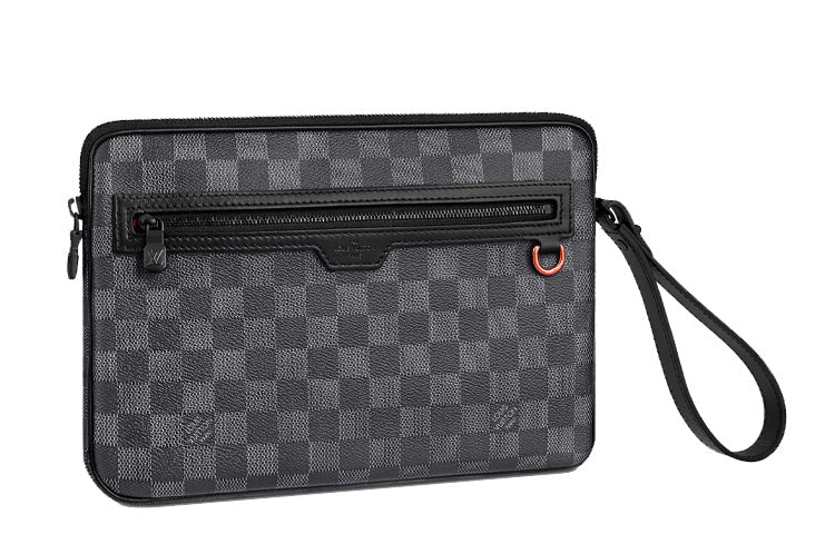 LOUIS VUITTON Canvas Cow Leather Patchwork Wrist Bags Clutches Regular Men's Black