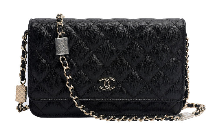 CHANEL Embossed Grain Cow Leather Woc Wallet On Chain Shoulder Bag, Crossbody Bag Mini Women's Black