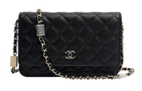 CHANEL Embossed Grain Cow Leather Woc Wallet On Chain Shoulder Bag, Crossbody Bag Mini Women's Black