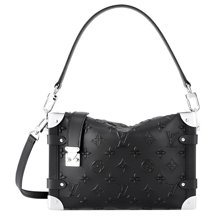 LOUIS VUITTON Monogram Debossed Calfskin Side Trunk Black