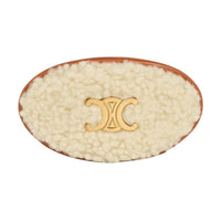 CELINE Wool Calfskin Gold-Plated Brass Steel Hair Clips Women's White