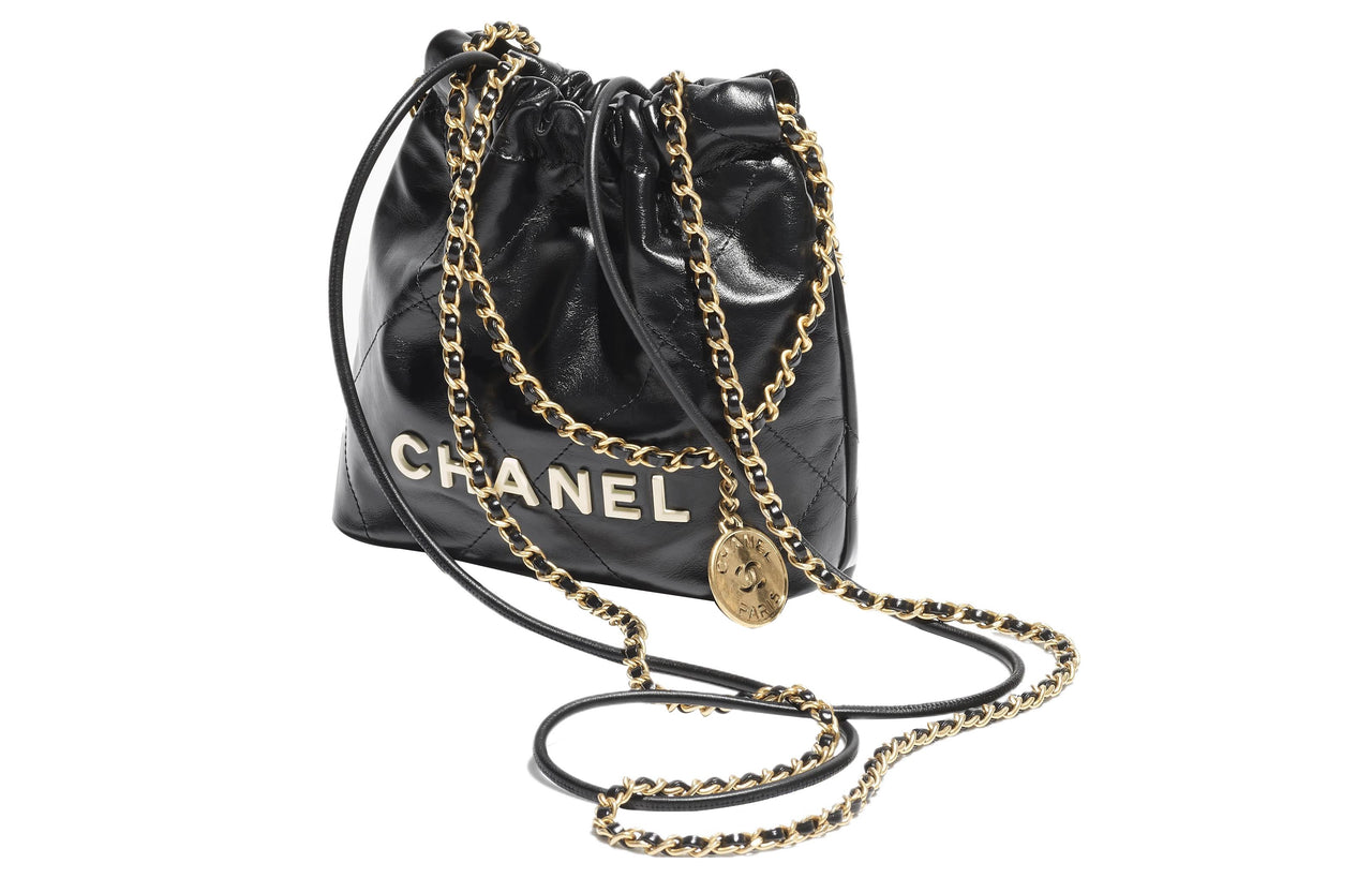 CHANEL 22Bag Shiny Calfskin Bucket Bag, Crossbody Bag, Shoulder Bag Mini Women's Black