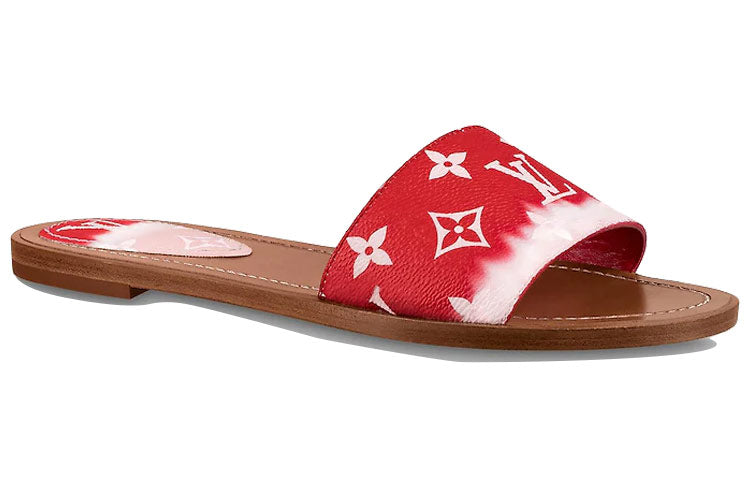 LOUIS VUITTON Lock It Genuine Leather Sole Abrasion Resistant Slide Slippers Women's Red