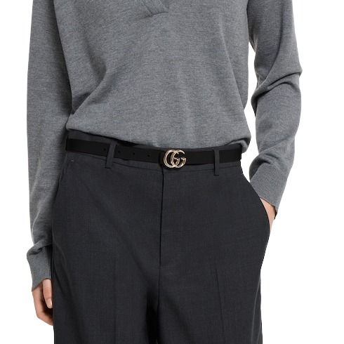 (WMNS) Gucci 25 Reversible GG Marmont Thin Belt 'Beige Black' 847132-FAFCN-9759