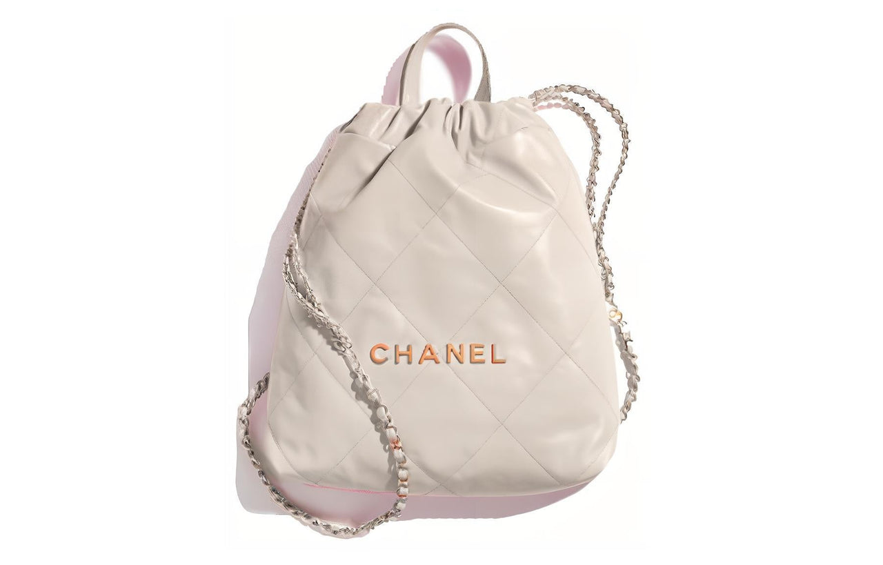 CHANEL 22Bag Shiny Calfskin Backpack Small Size Women's White