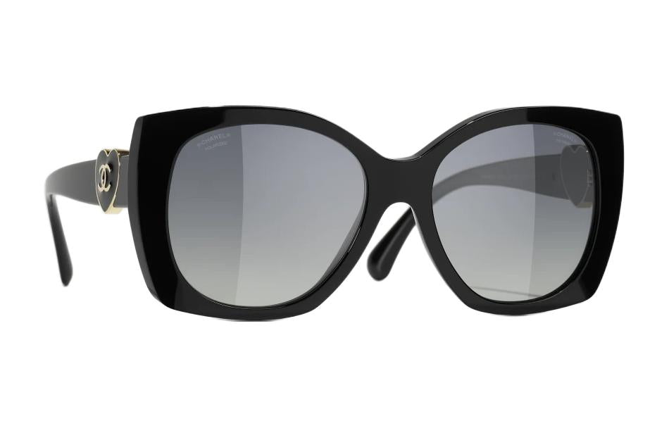 CHANEL Acetate Irregular Shape Sunglasses Women's Black