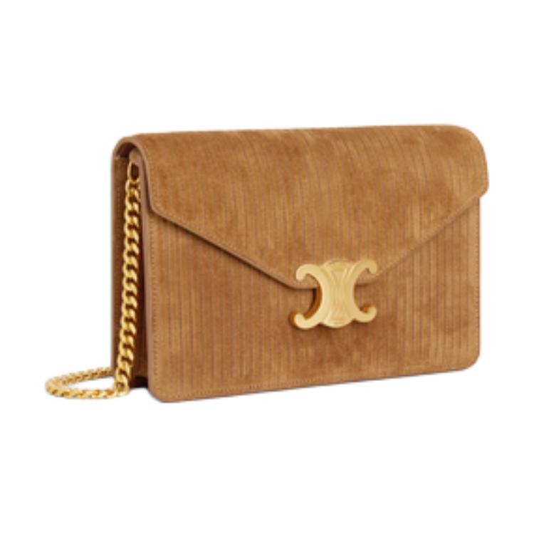 CELINE Stripes Cow Leather Suede One Shoulder Wallet Women's Smoky