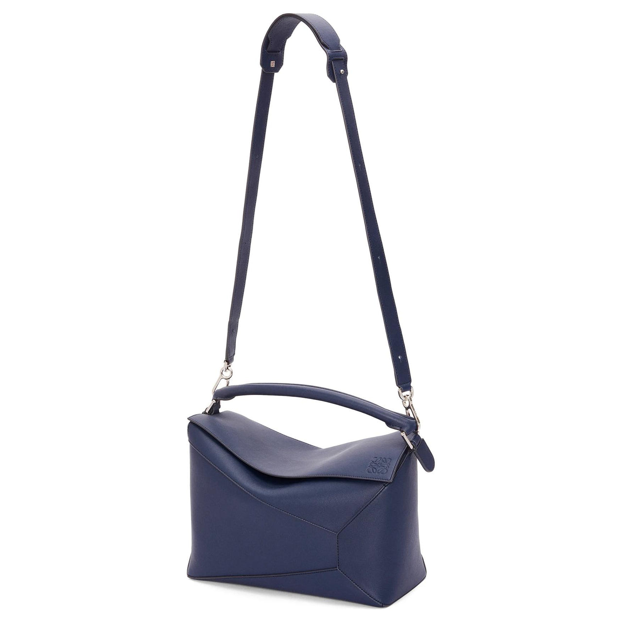 LOEWE Cow Leather Handbag Shoulder Bag Crossbody Bag Large Size Women's Dark Blue