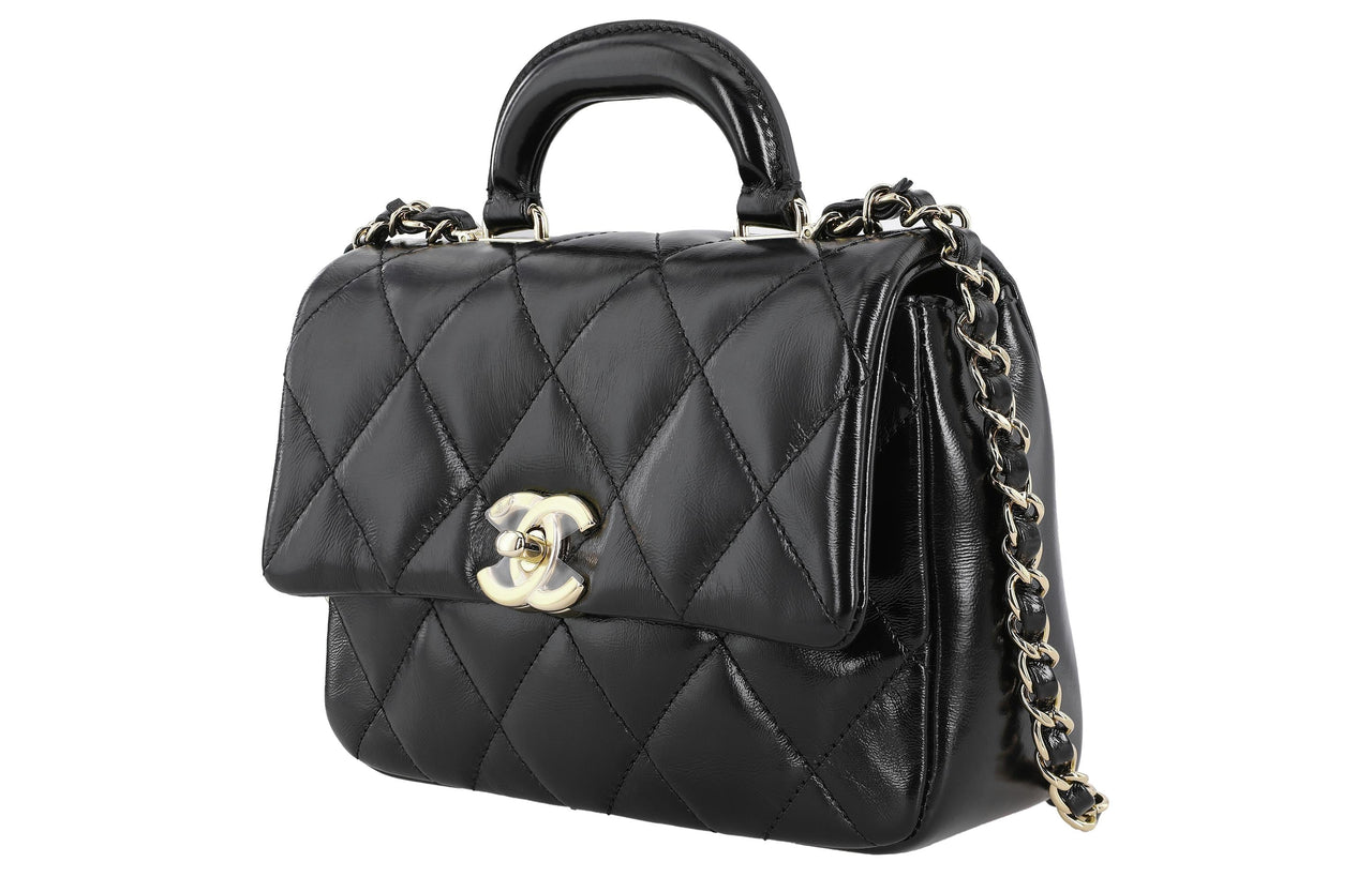 CHANEL Polished Lambskin Mouth Cover Bag Crossbody Bag Women's Black