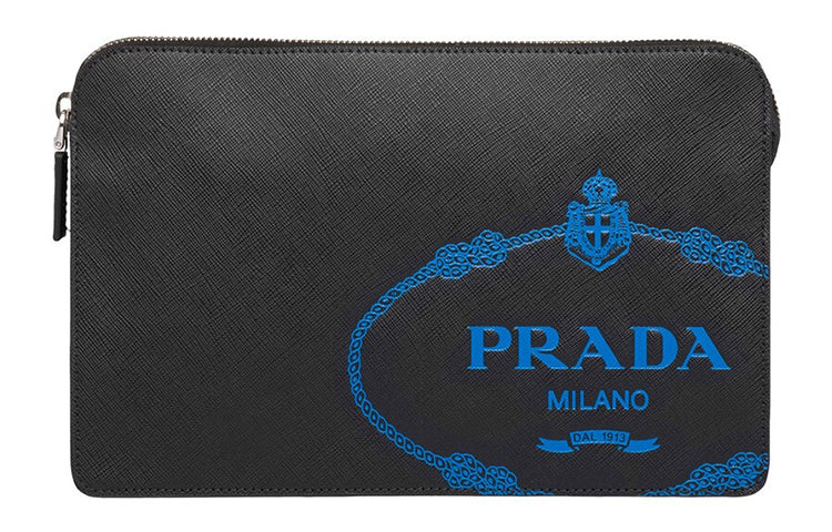 PRADA Cow Leather Clutch Men's Black