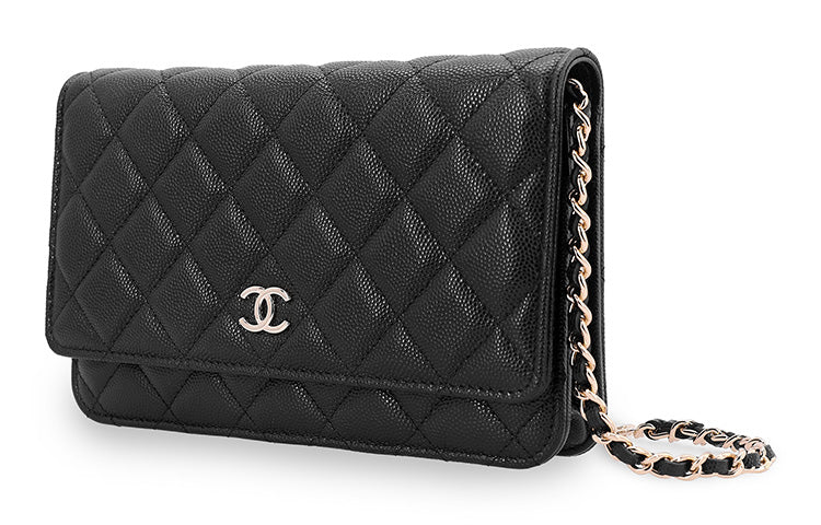 CHANEL Embossed Grain Cow Leather Woc Wallet On Chain Shoulder Bag, Crossbody Bag Mini Women's Black