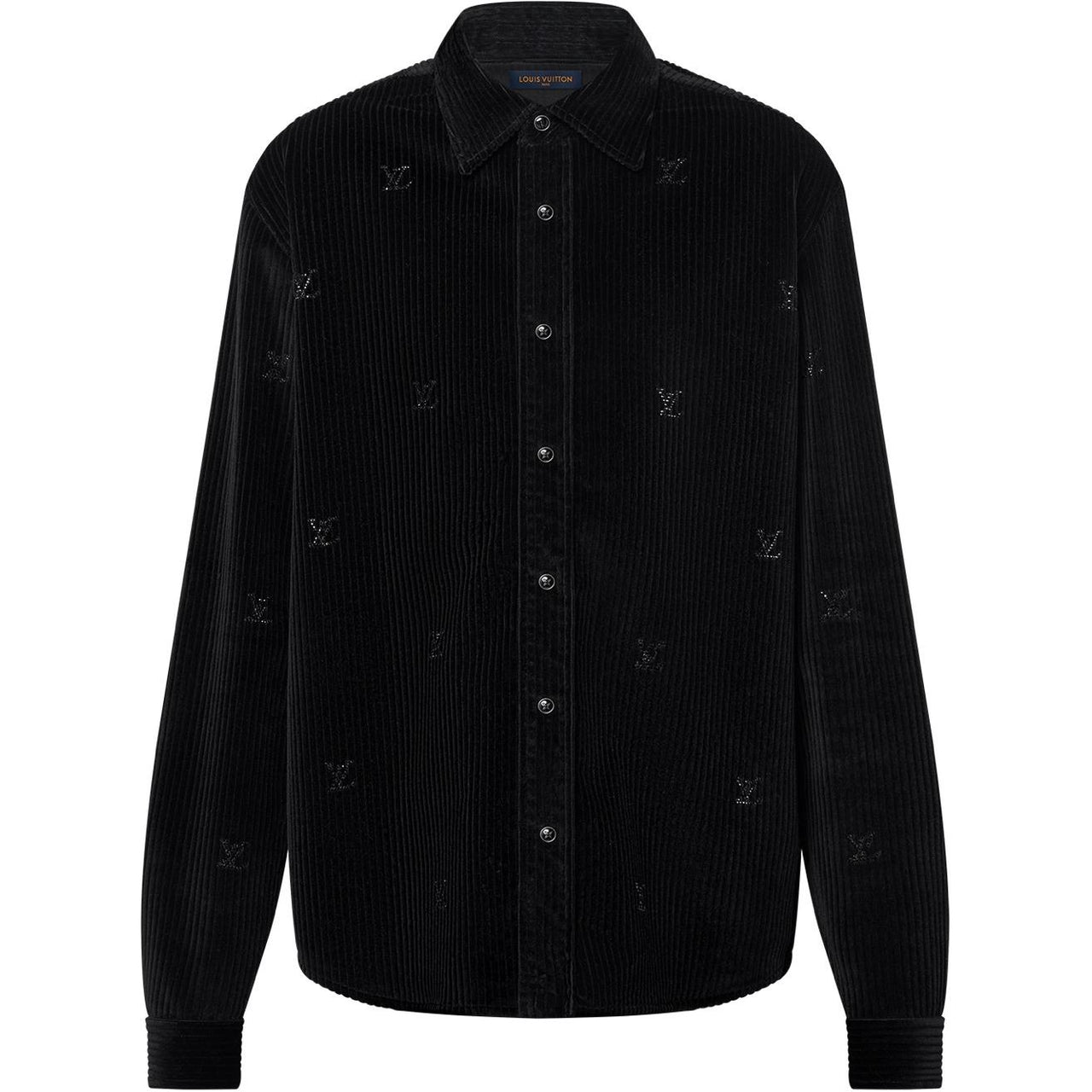 LOUIS VUITTON Long-Sleeved Lv Blason Embellished Corduroy Shirt