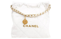 CHANEL 22Bag Smooth Finish Calfskin Tote Bag Shopping Bag Handbag Shoulder Bag Crossbody Bag Small Size Women's White