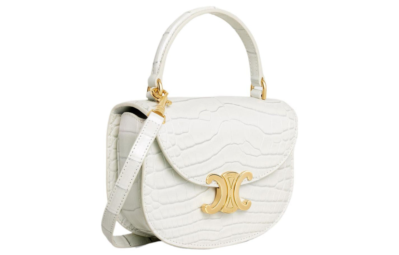 CELINE Besace Pearlescent Crocodile Leather Shoulder Bag Crossbody Bag Handbag Mini Women's Pearl White