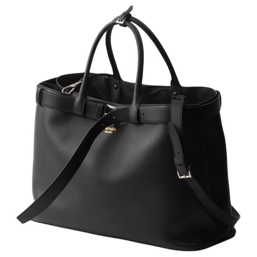 PRADA Leather Tote Bag Shopping Bag Handbag Men's Black
