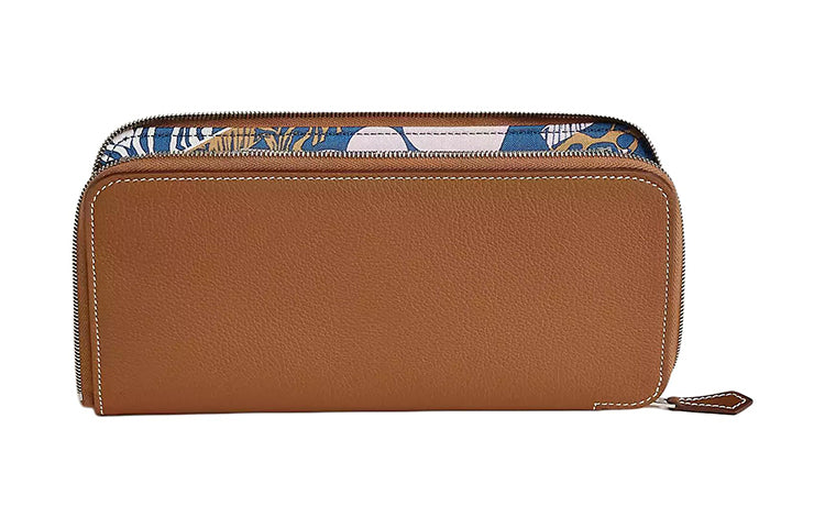 HERMES Silk'In Evercolor With Barenia Calfskin Wallet Women's Gold Marine Blue 0S Vert Fizz Bubble Green
