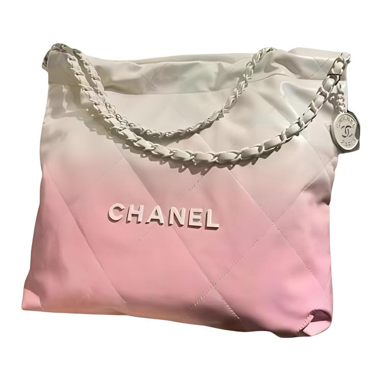 CHANEL 22Bag Shiny Calfskin Tote Bag, Shopping Bag, Handbag, Shoulder Bag Women's Pink & White