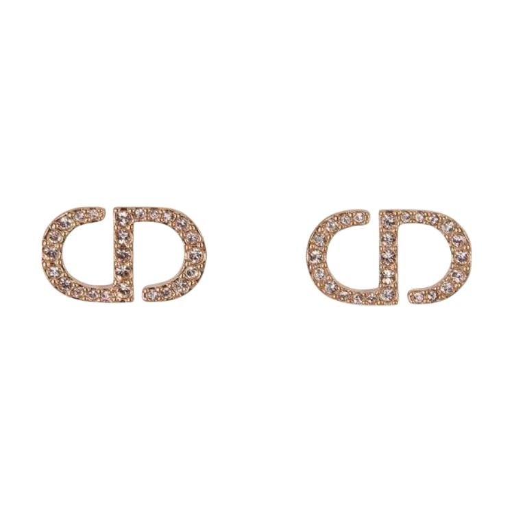 DIOR Crystal Stud Earrings Women's Rose Gold