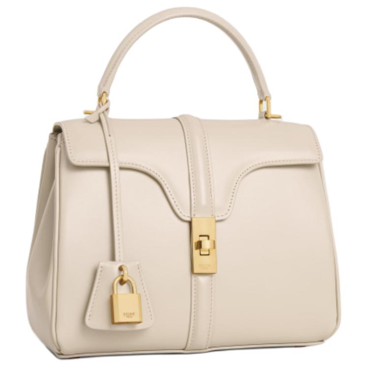 CELINE Satin Calfskin Shoulder Bag Crossbody Bag Handbag Small Size Women's Light Beige