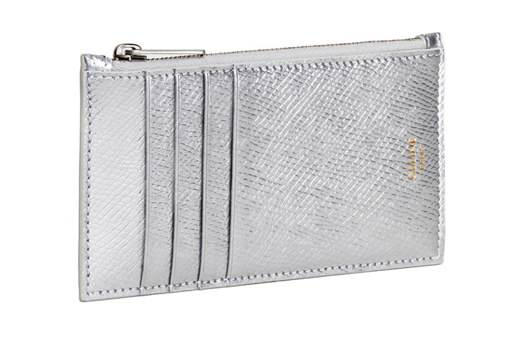 CELINE Cow Leather Card Holder Men's Silver