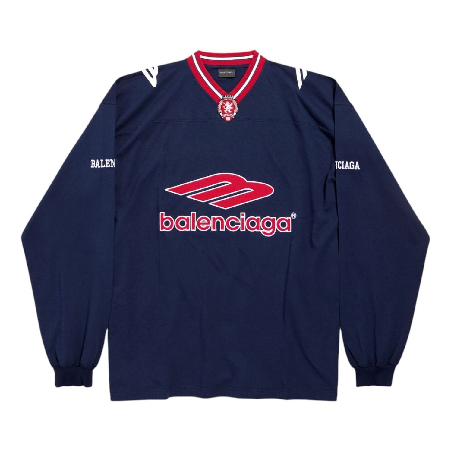 Balenciaga 3B Football Long Sleeve V-neck T-shirt 'Dark Navy Red' 857085TTVQ64030