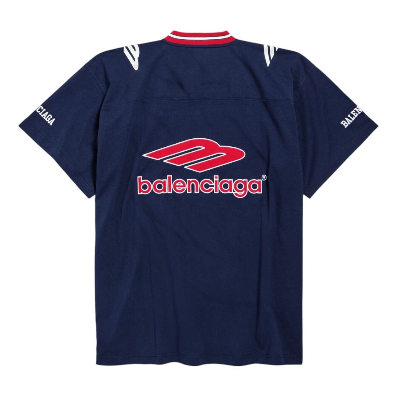 Balenciaga 3B Football V-neck T-shirt Oversized 'Dark Navy Red' 857086TTVQ64030