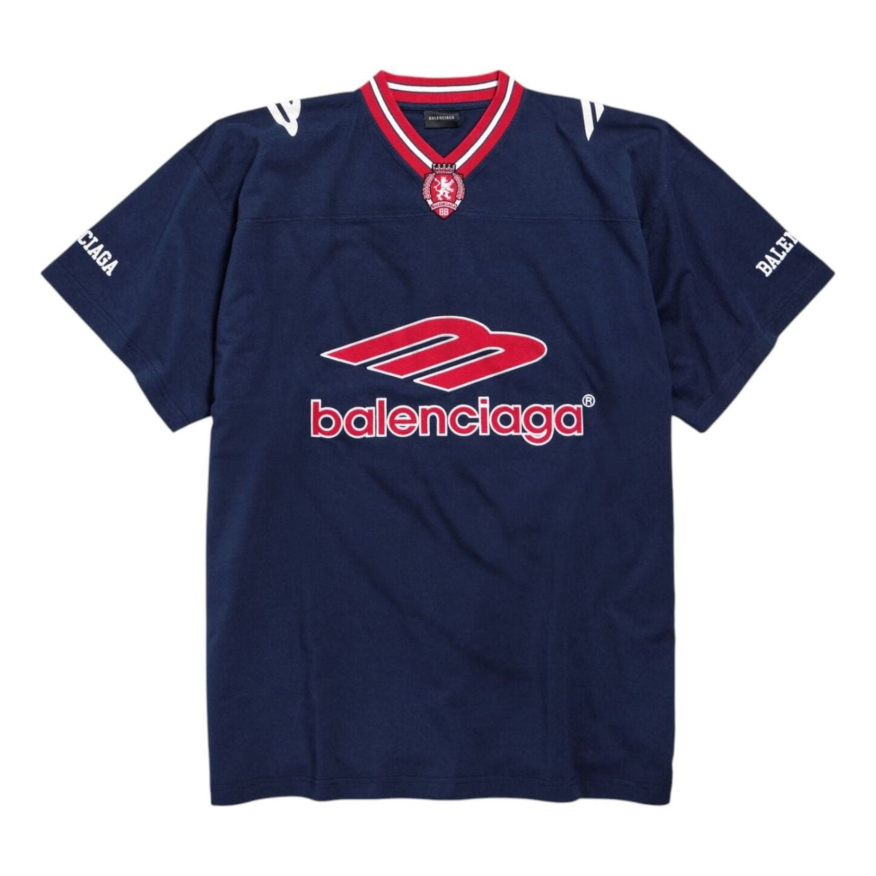 Balenciaga 3B Football V-neck T-shirt Oversized 'Dark Navy Red' 857086TTVQ64030