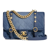CHANEL Denim With Calfskin Portable Crossbody Bag Shoulder Bag Women's Blue