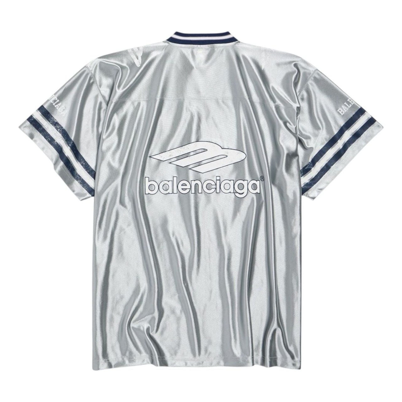 Balenciaga 3B Football V-neck Shiny Jersey Oversized 'Grey White' 857113TTVQ71461