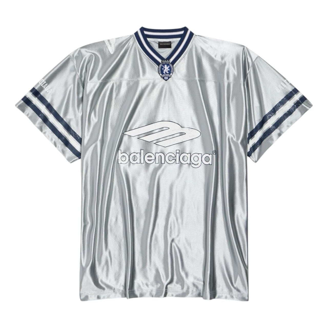 Balenciaga 3B Football V-neck Shiny Jersey Oversized 'Grey White' 857113TTVQ71461