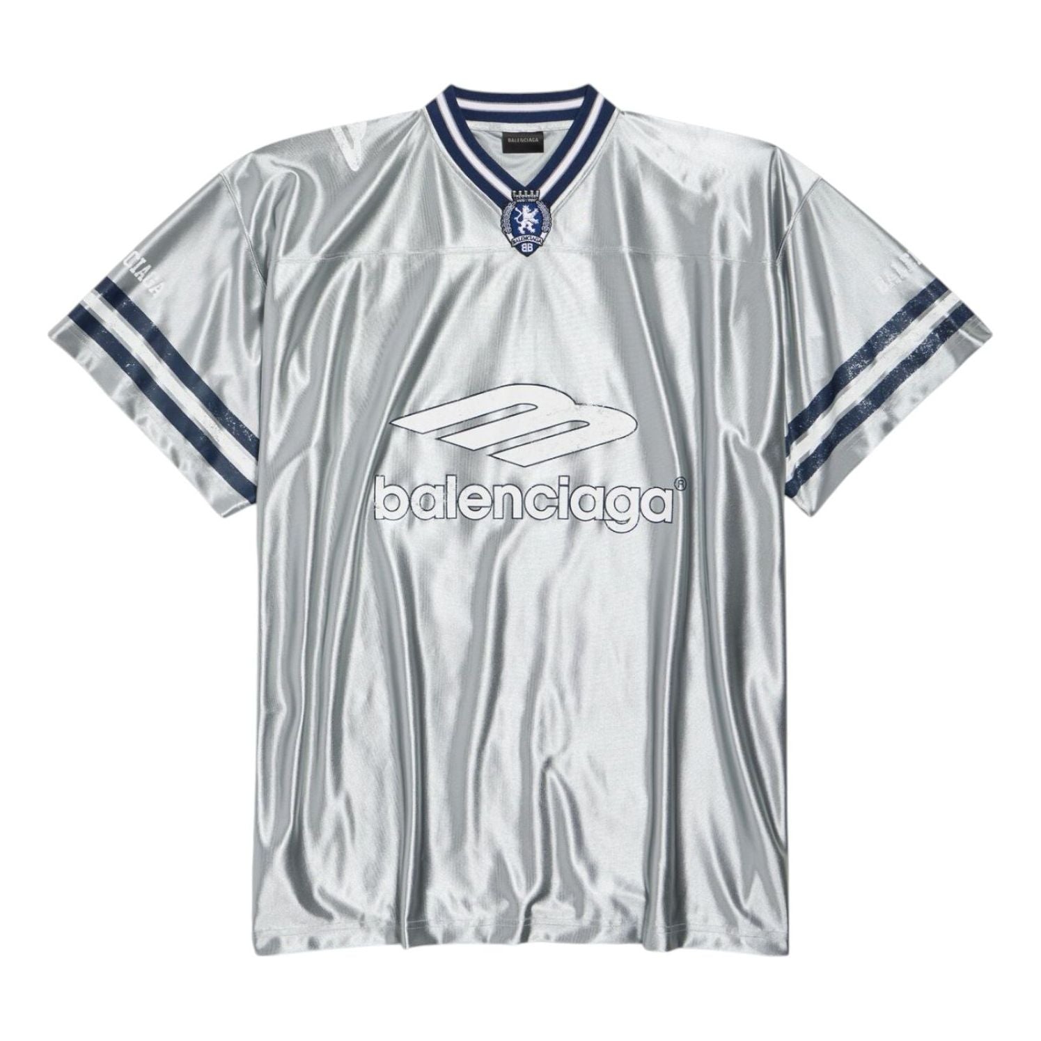 Balenciaga 3B Football V-neck Shiny Jersey Oversized 'Grey White' 857113TTVQ71461