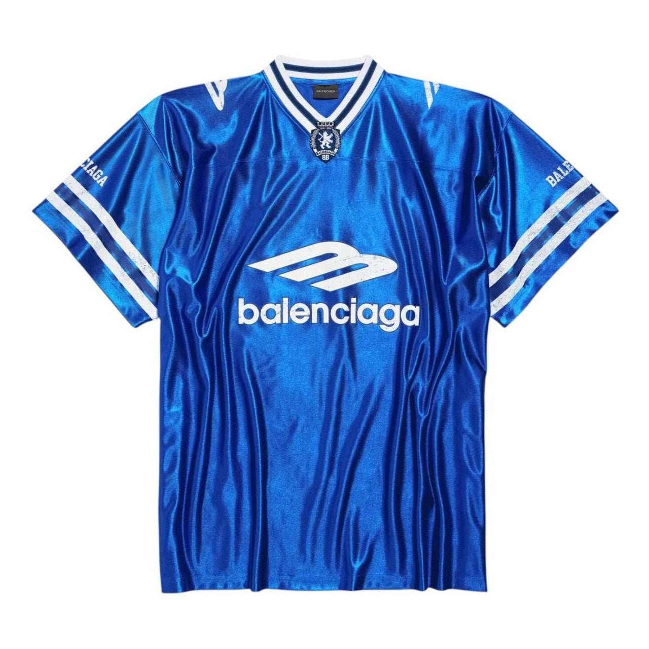 Balenciaga 3B Football V-neck Shiny Jersey Oversized 'Royal Blue White' 857113TTVQ74701