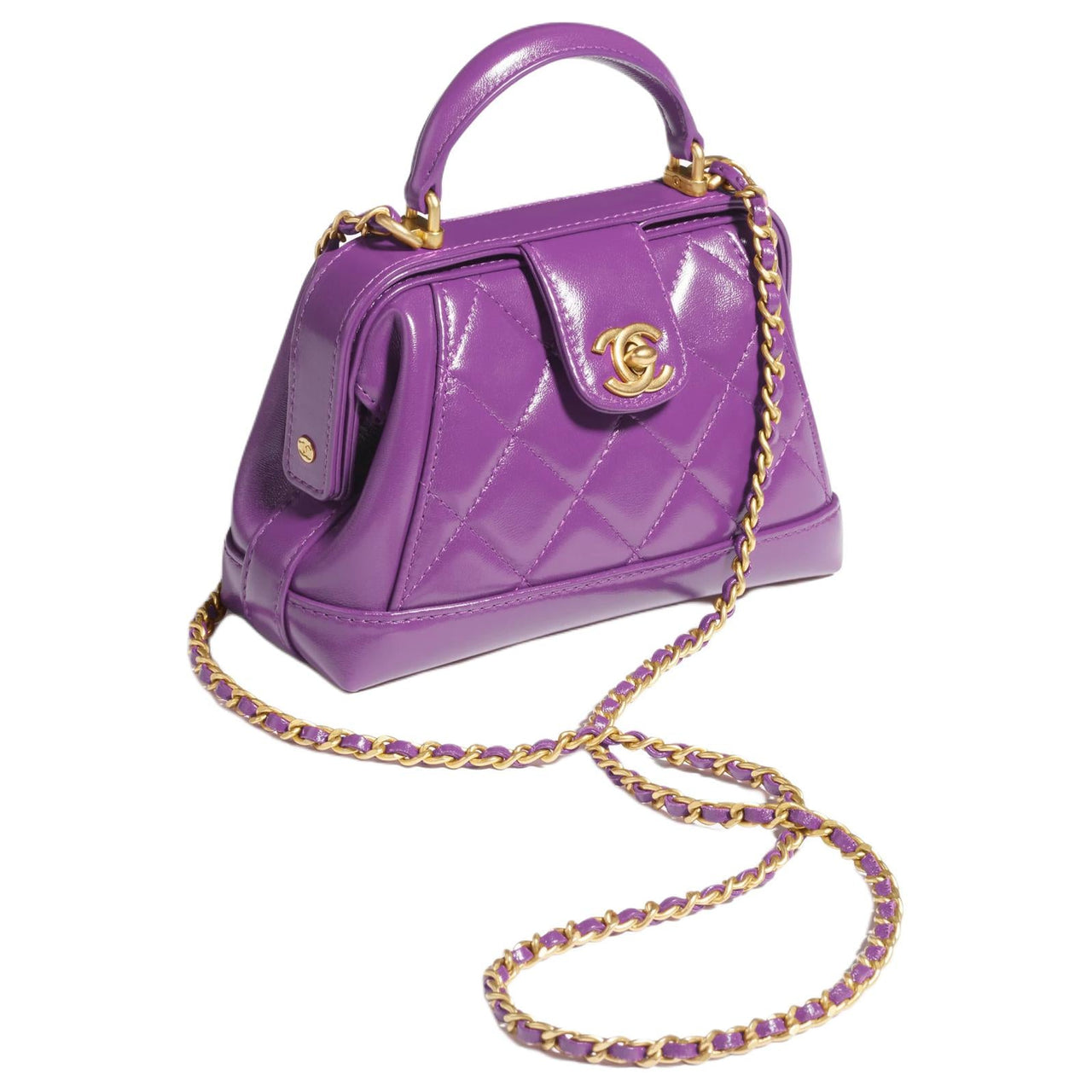 CHANEL Polished Lambskin Portable Crossbody Bag Shoulder Bag Mini Women's Purple