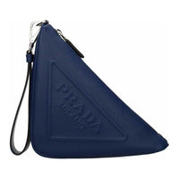 PRADA Triangle Leather Triangle Bag Clutch Small Size Men's Blue