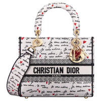 DIOR Lady D Lite Embroidery Tote Bag, Shopping Bag, Handbag Medium Size Women's White & Black