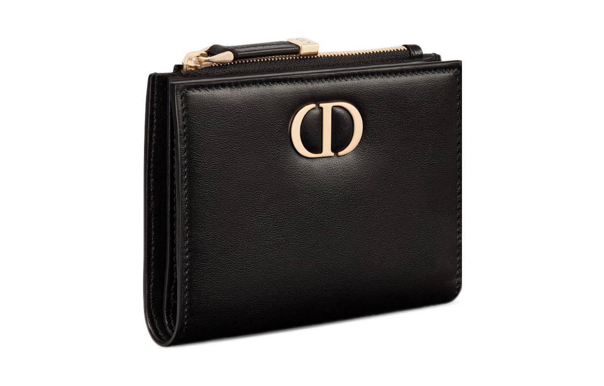 DIOR 30 Montaigne Smooth Calf Leather Wallet Women's Black
