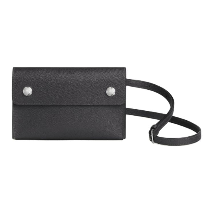 HERMES Epsom Leather Wallet, Shoulder Bag, Crossbody Bag Men's 85 Ardoise Slate Gray