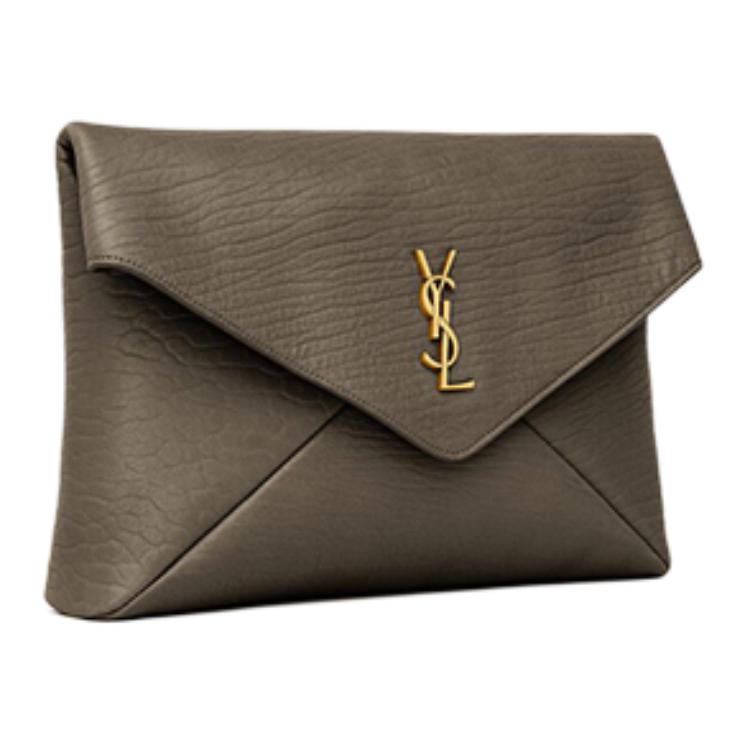 SAINT LAURENT Lambskin Envelope Clutch Tubas Women's Light Musk