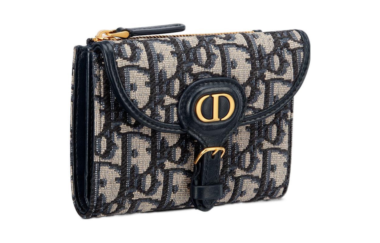DIOR Bobby Leather Wallet Mini Women's Dark Blue