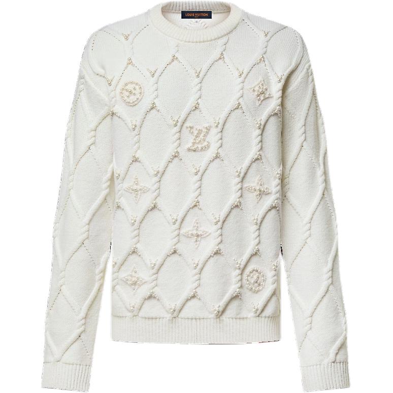 LOUIS VUITTON Embellished Cable Knit Wool Blend Pullover
